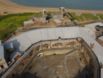 Ariel view from drone showing Darell's battery and port war signal station