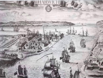 Engraving-of-Harwich-and-haven-17th-Century