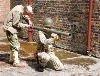 American soldiers preparing to fire Bazooka